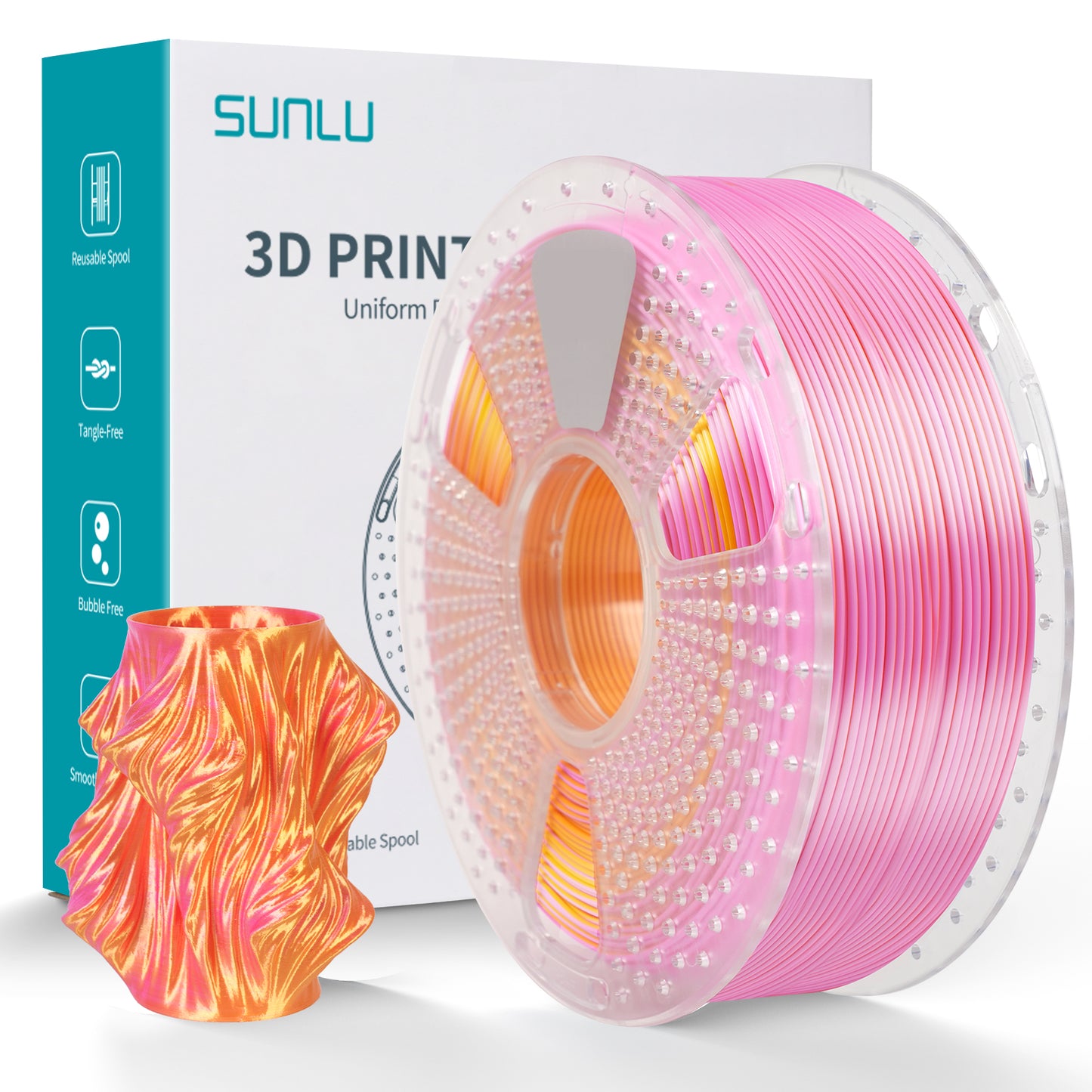SUNLU Silk PLA+ 3D Filament 1.75mm 1kg - Dual Colour Pink/Gold