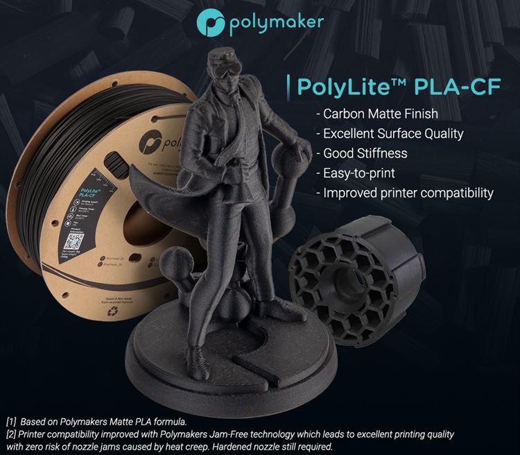 Polymaker PolyLite™ PLA-CF 3D Filament 1.75mm 1kg - Black